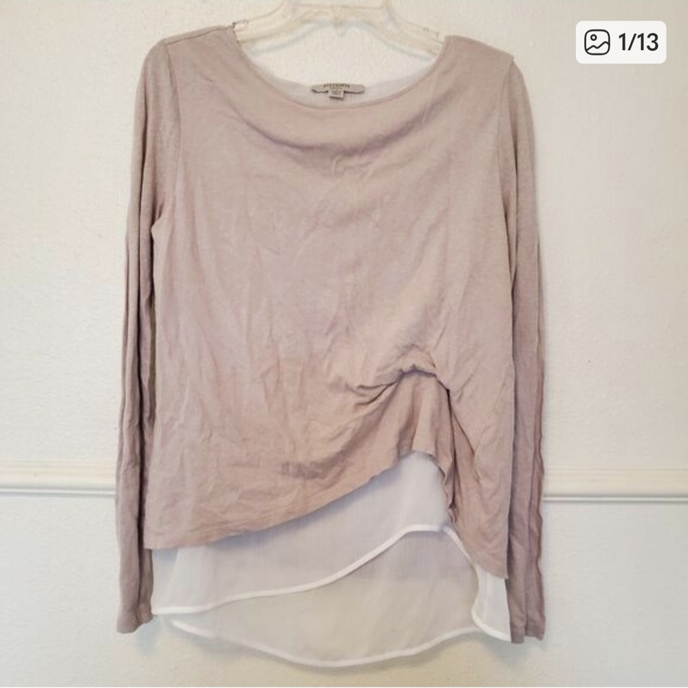 Allsaints Bev MIRA LINEN,COTTON Long Sleeve Layered Top